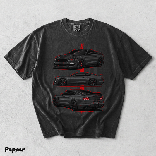 Mustang Shelby GT350 Vintage Graphic Acid Washed T-shirt back - Pepper mockup