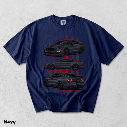 Mustang Shelby GT350 Vintage Graphic Acid Washed T-shirt back - True Navy mockup