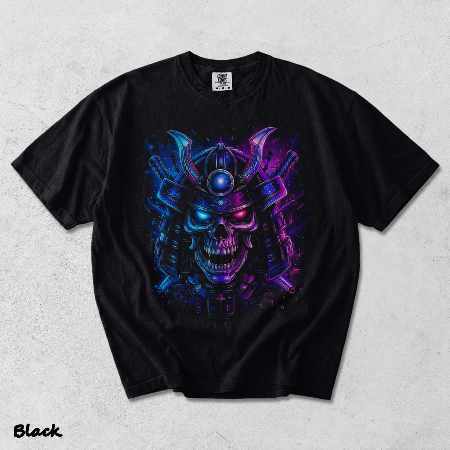 Neon Samurai Skull - Black mockup