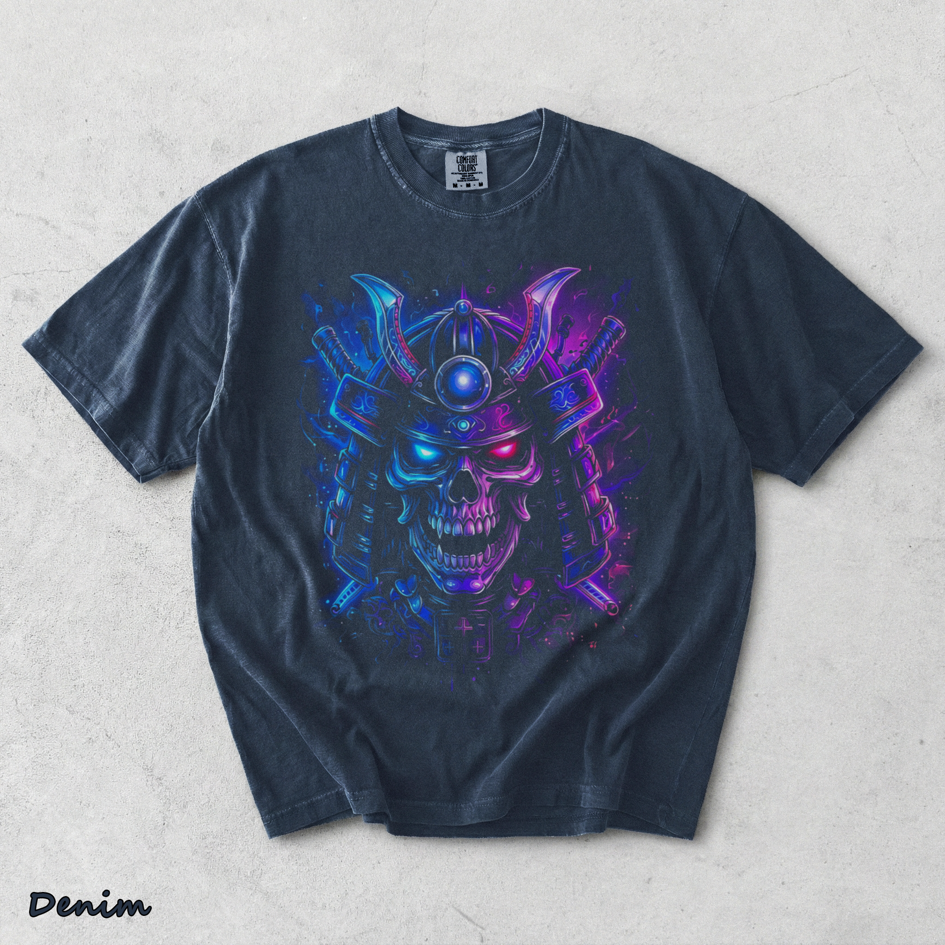 Neon Samurai Skull - Denim mockup