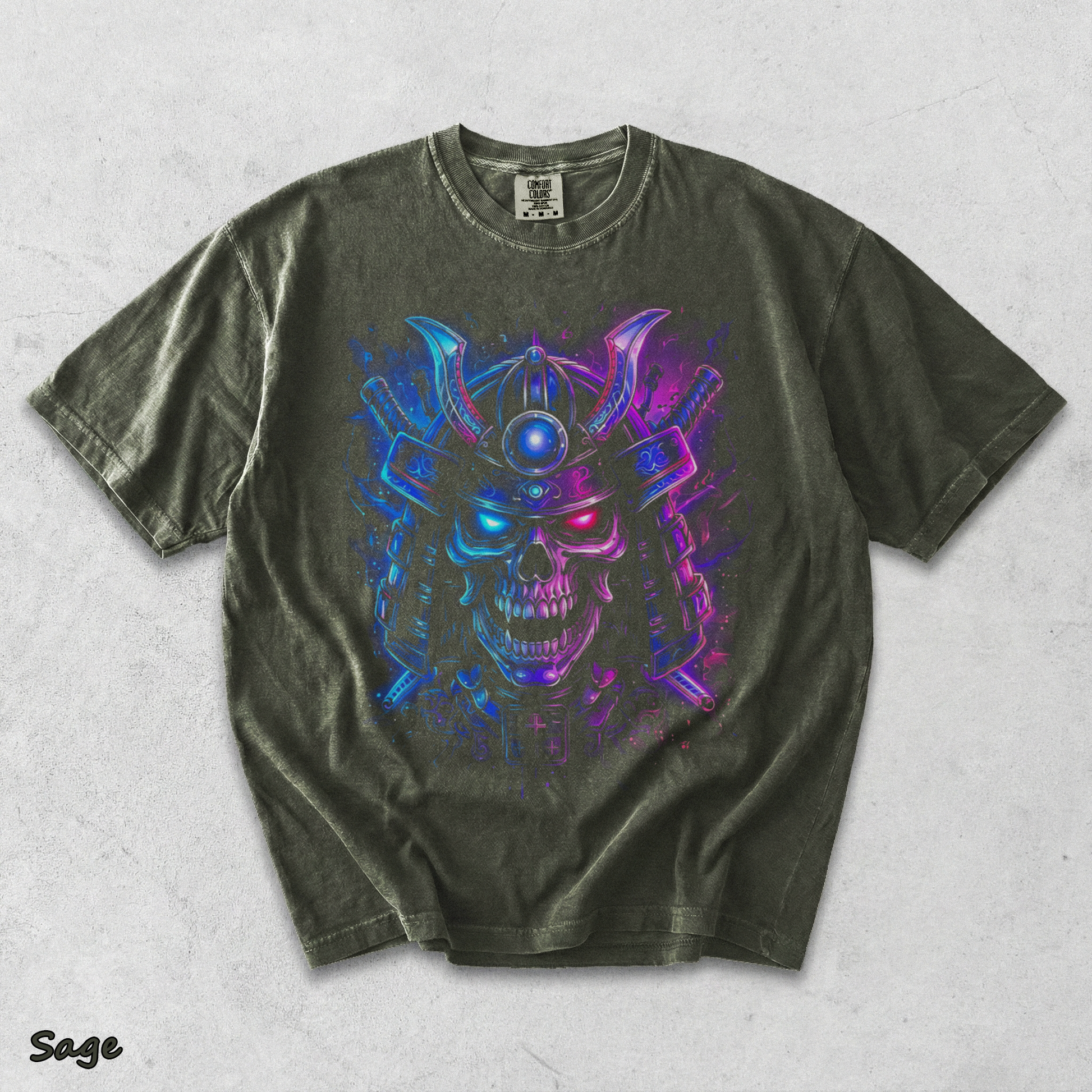 Neon Samurai Skull - Sage mockup