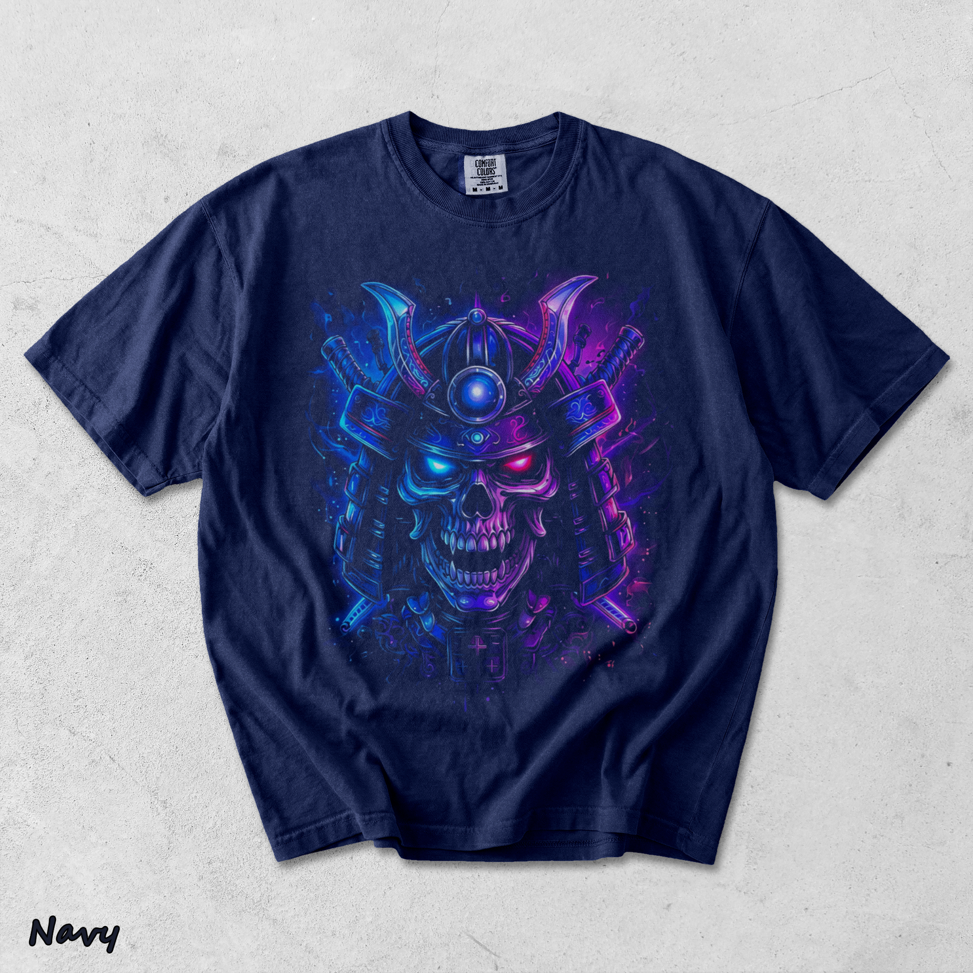Neon Samurai Skull - True Navy mockup