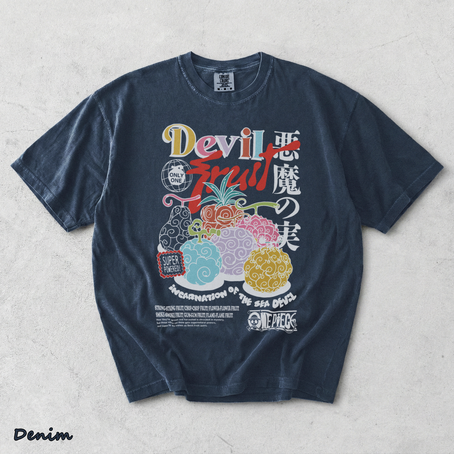 One Piece Devil Fruit 22 Back - Denim mockup