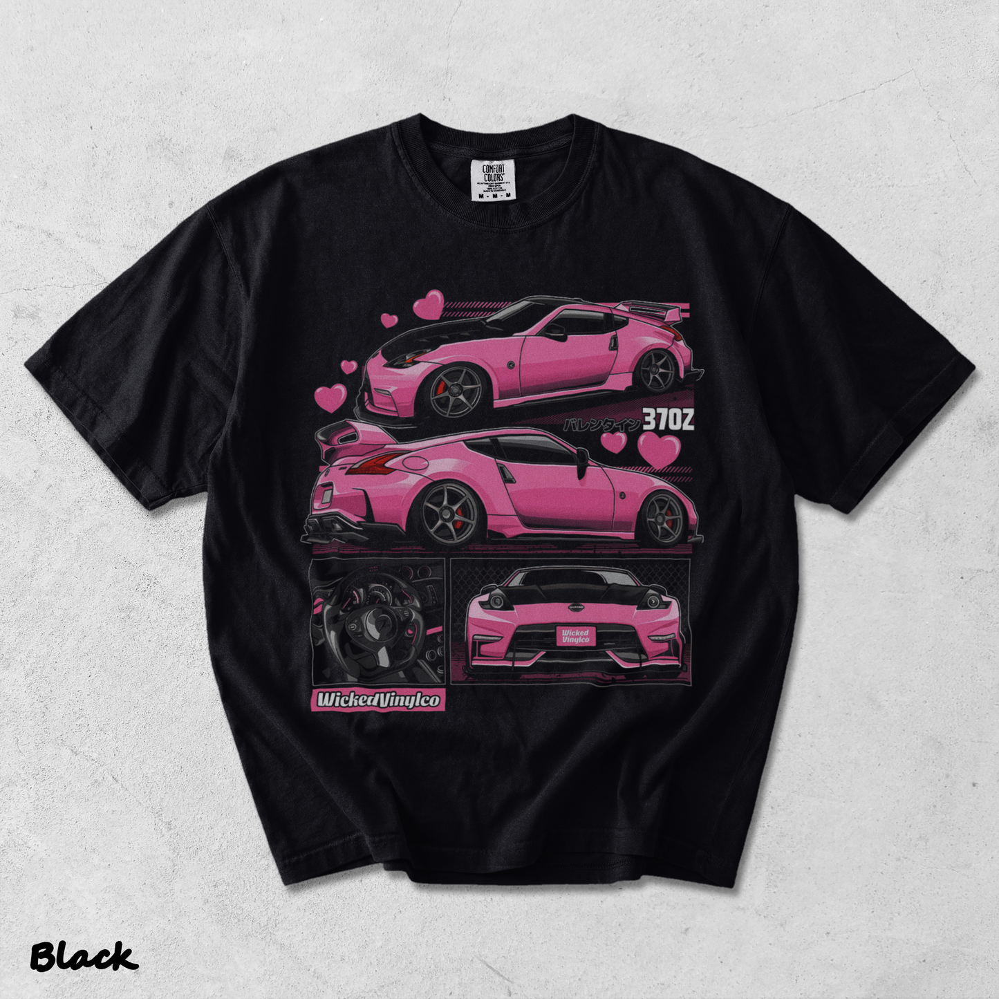 Pink JDM Drift Car Graphic T-Shirt back - Black mockup