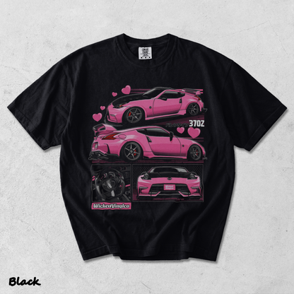 Pink JDM Drift Car Graphic T-Shirt back - Black mockup
