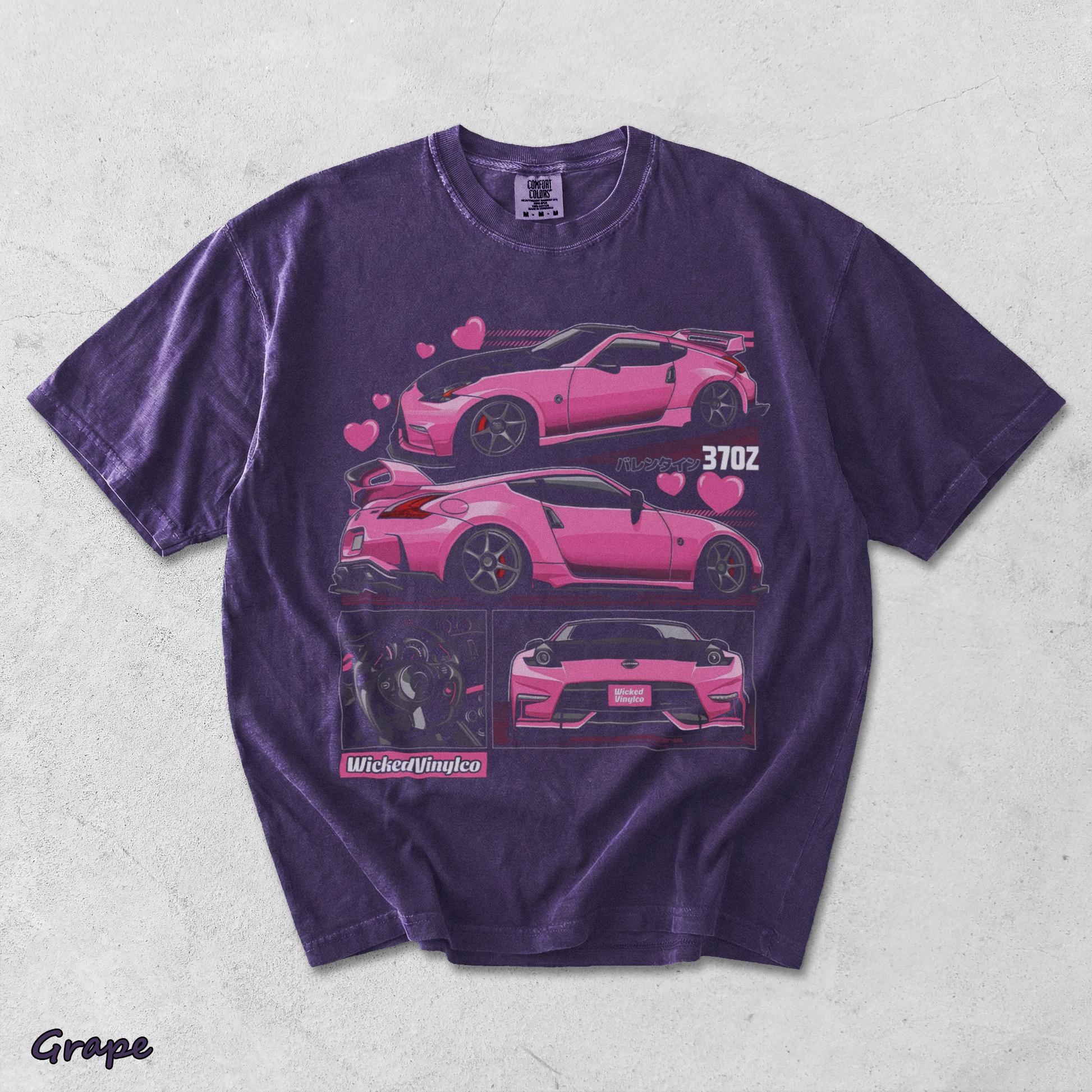 Pink JDM Drift Car Graphic T-Shirt back - Grape mockup