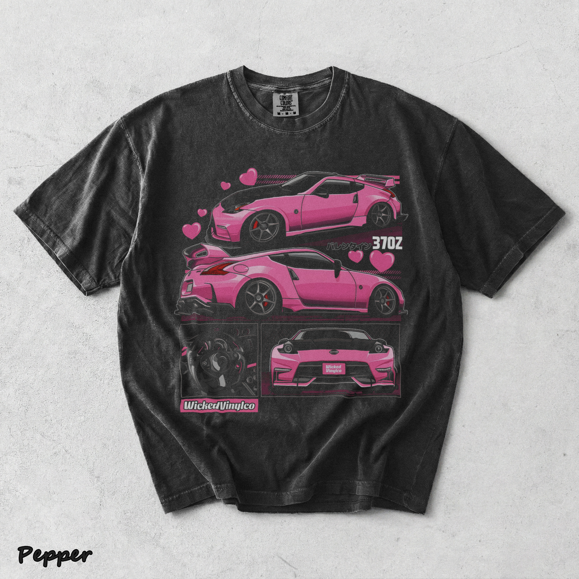 Pink JDM Drift Car Graphic T-Shirt back - Pepper mockup