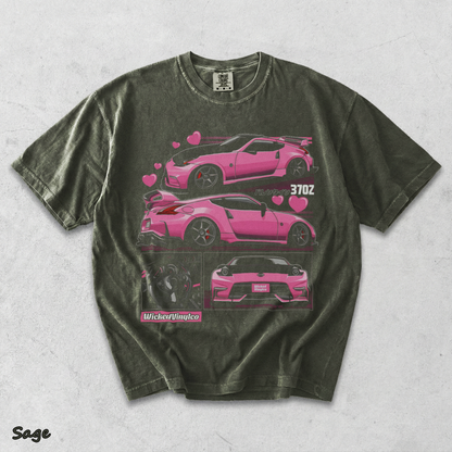 Pink JDM Drift Car Graphic T-Shirt back - Sage mockup
