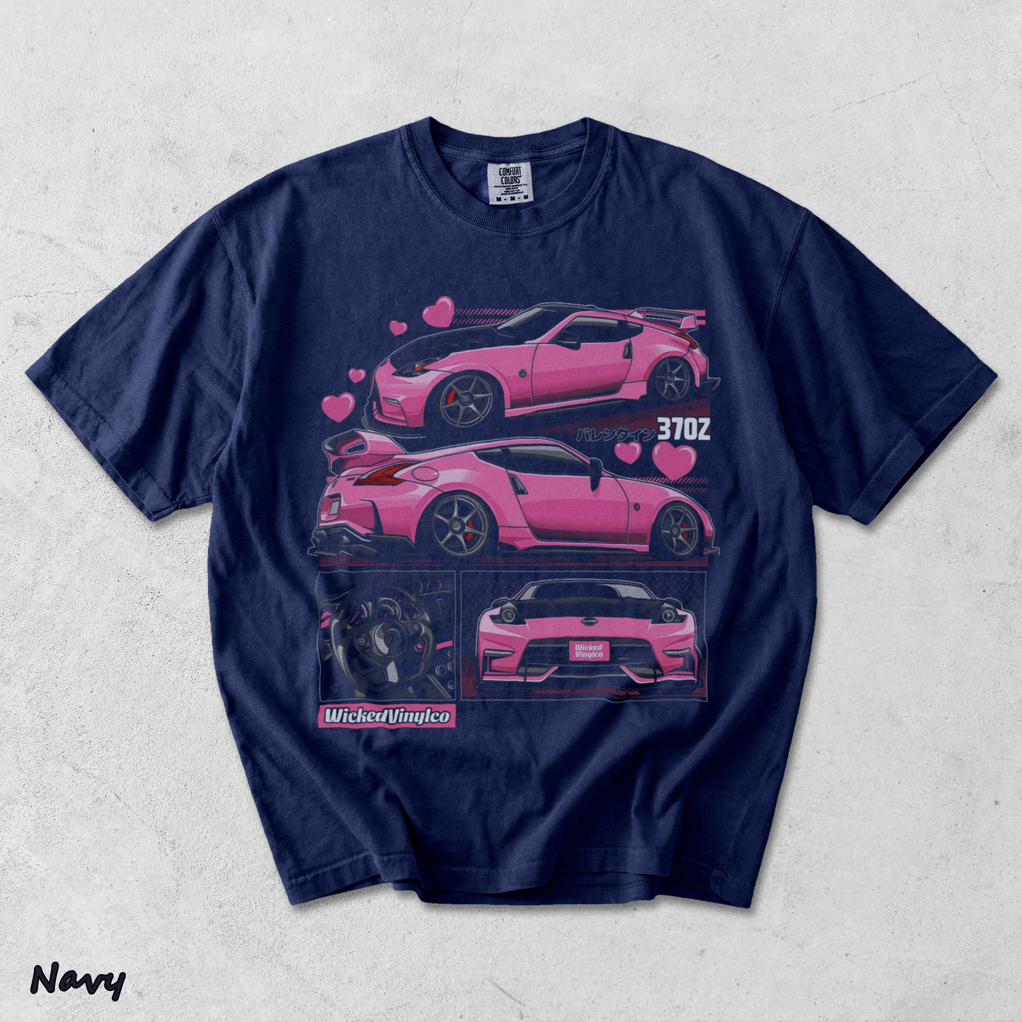 Pink JDM Drift Car Graphic T-Shirt back - True Navy mockup