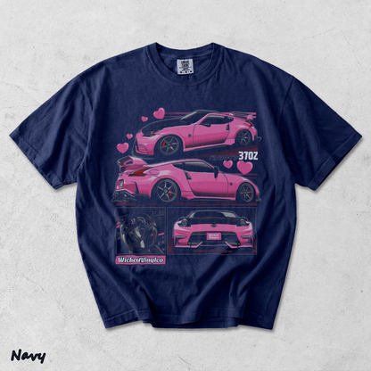 Pink JDM Drift Car Graphic T-Shirt back - True Navy mockup
