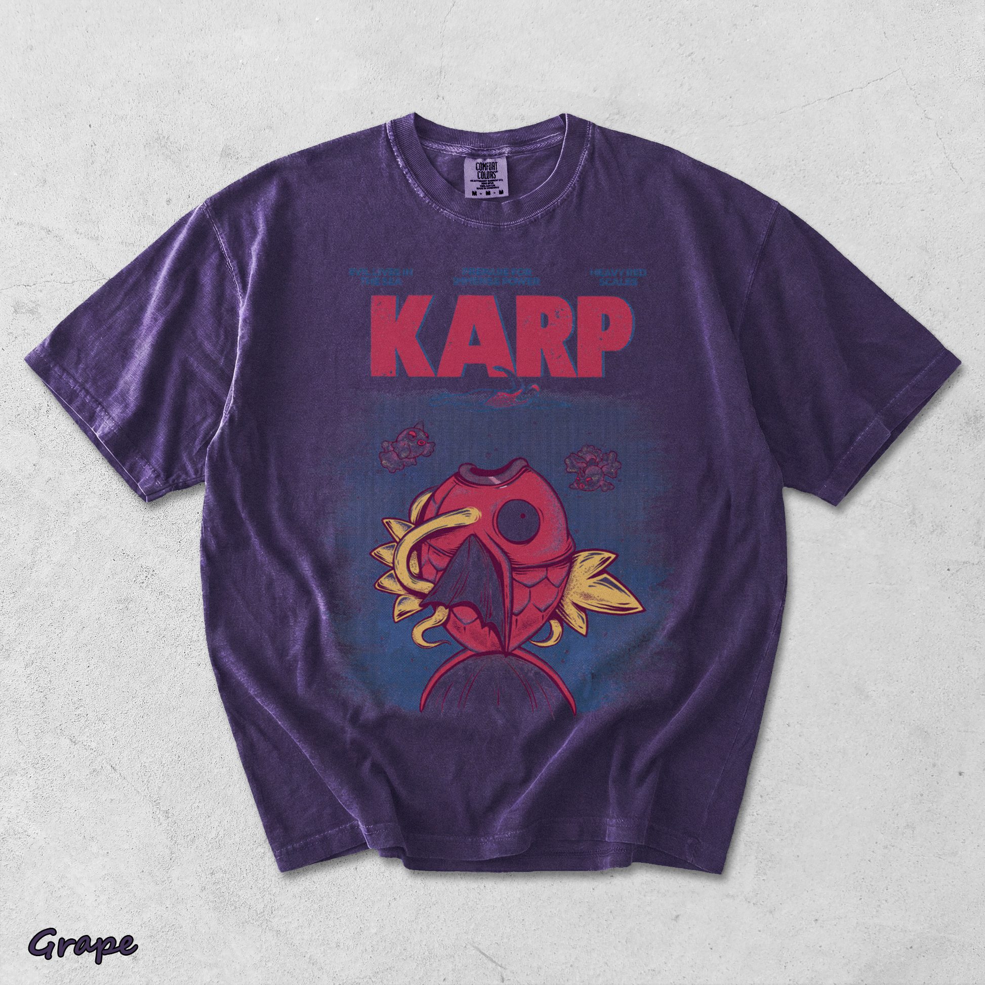 Pokemon PKM Anime Shirt Jaws x Magikarp Vintage Design, Menswear Top, Underwear Tshirt Style - Grape mockup