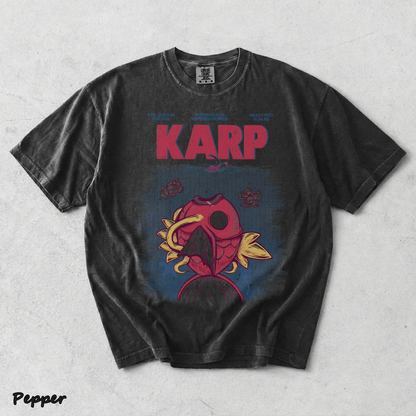 Pokemon PKM Anime Shirt Jaws x Magikarp Vintage Design, Menswear Top, Underwear Tshirt Style - Pepper mockup