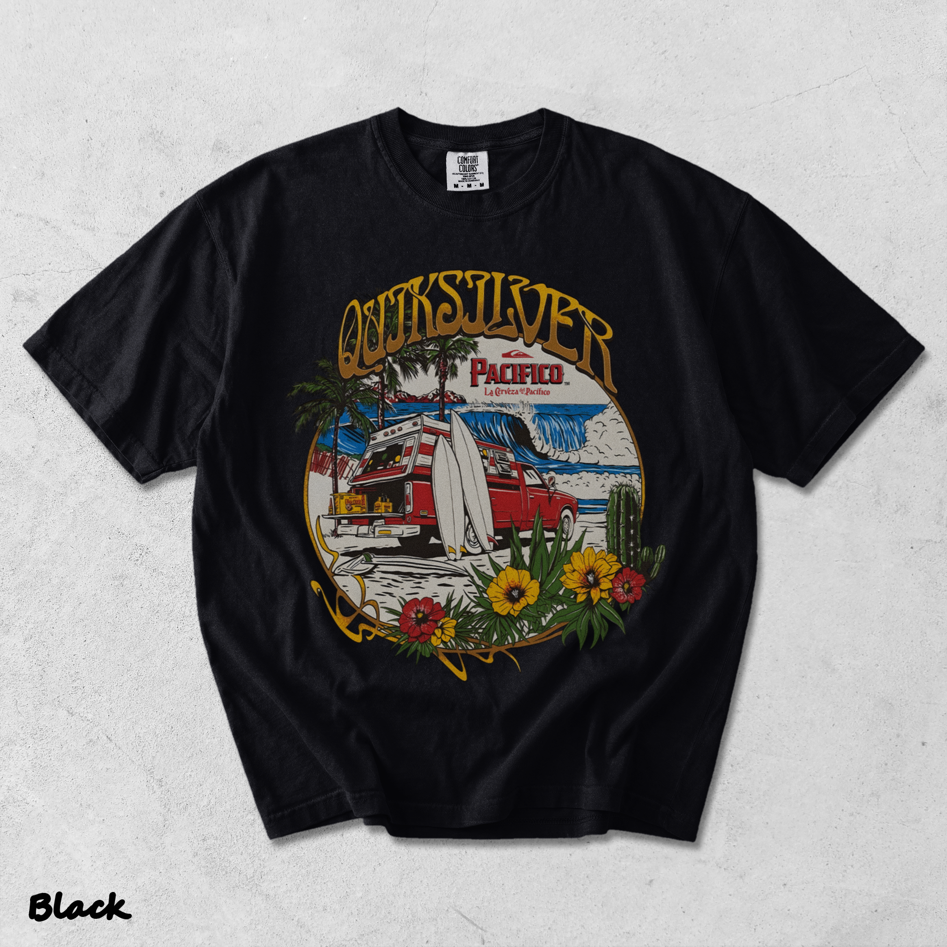 Quiksilver  Pacifico Search For Beauty T-Shirt back - Black mockup