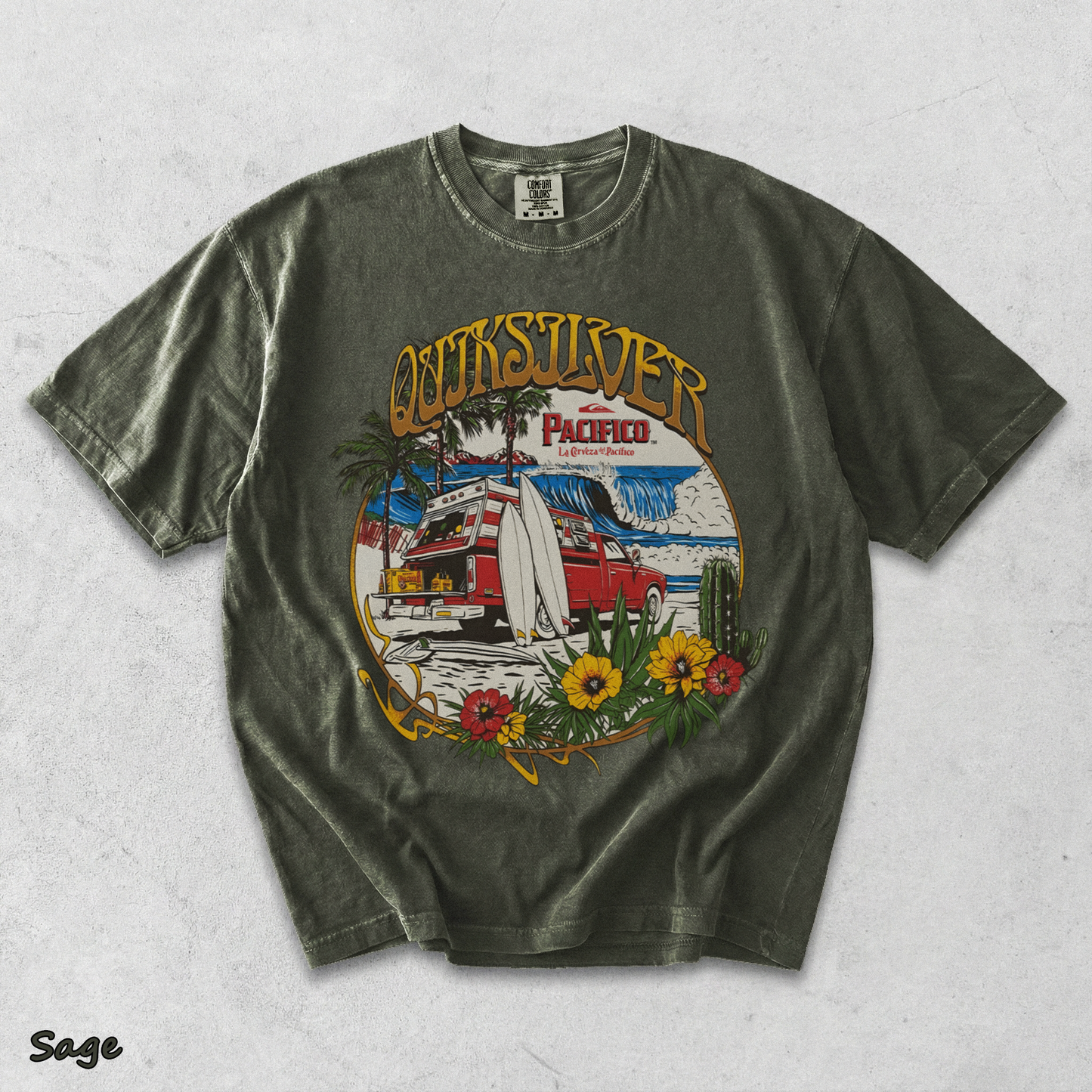 Quiksilver  Pacifico Search For Beauty T-Shirt back - Sage mockup