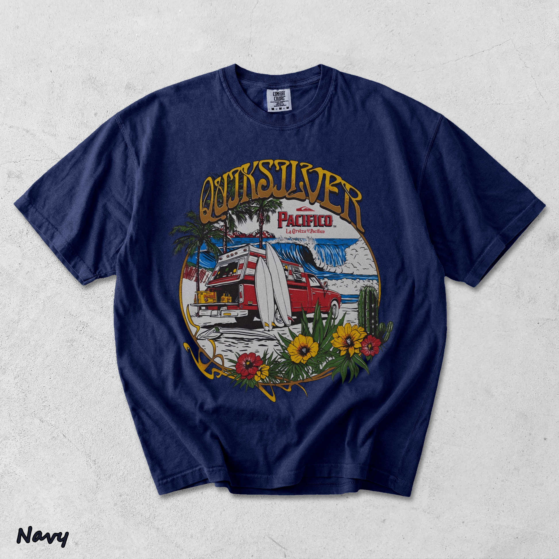 Quiksilver  Pacifico Search For Beauty T-Shirt back - True Navy mockup