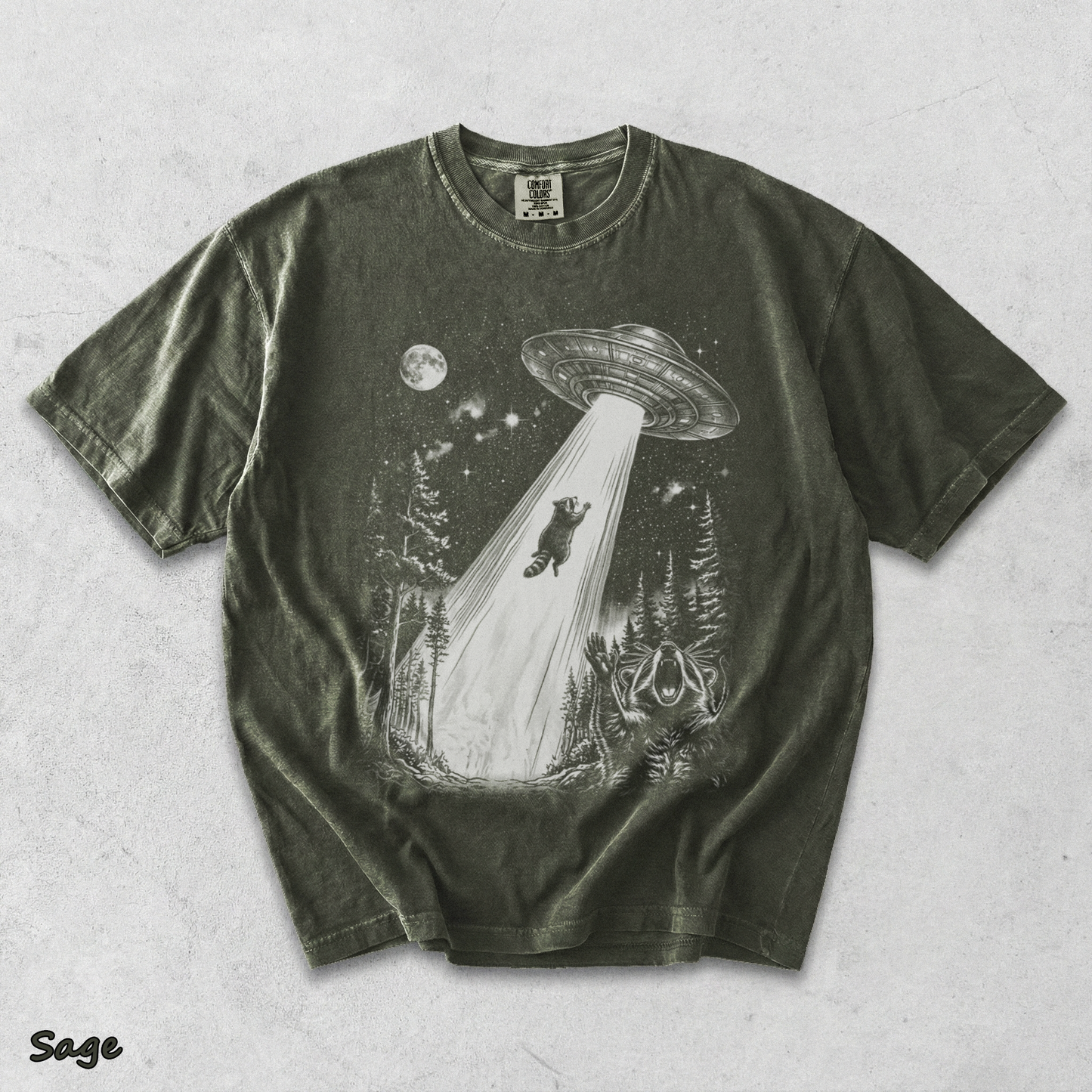 Raccoons UFO - Sage mockup