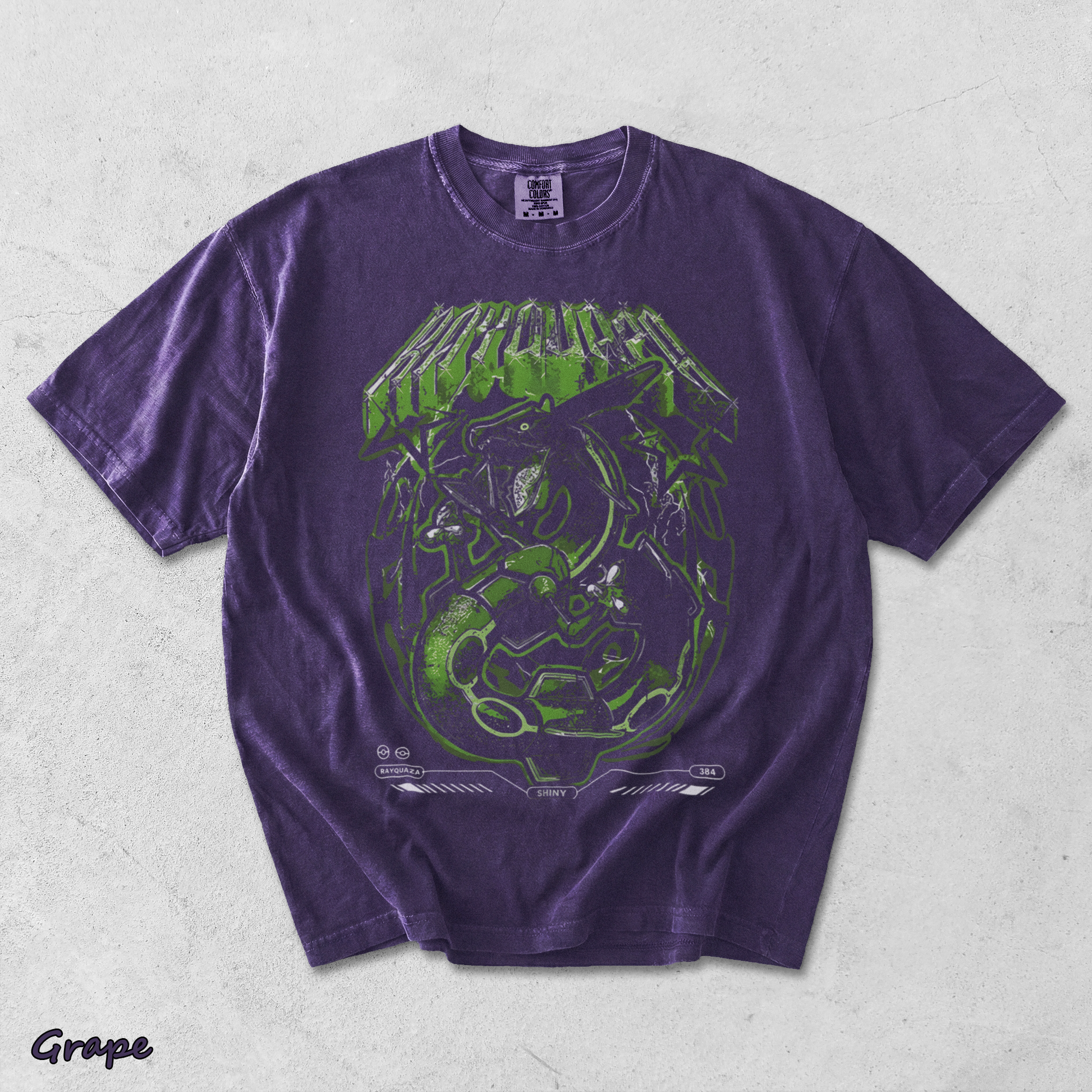 Rayquaza Shiny Pocket T-shirt back - Grape mockup