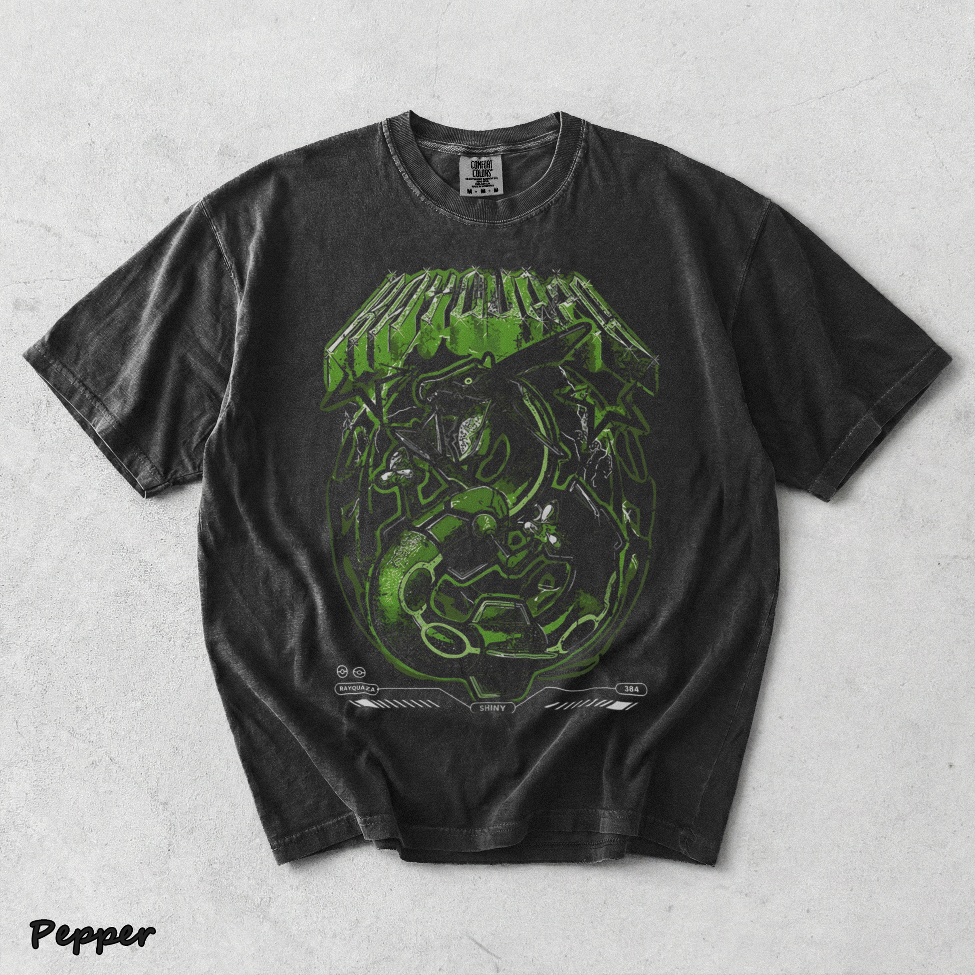 Rayquaza Shiny Pocket T-shirt back - Pepper mockup