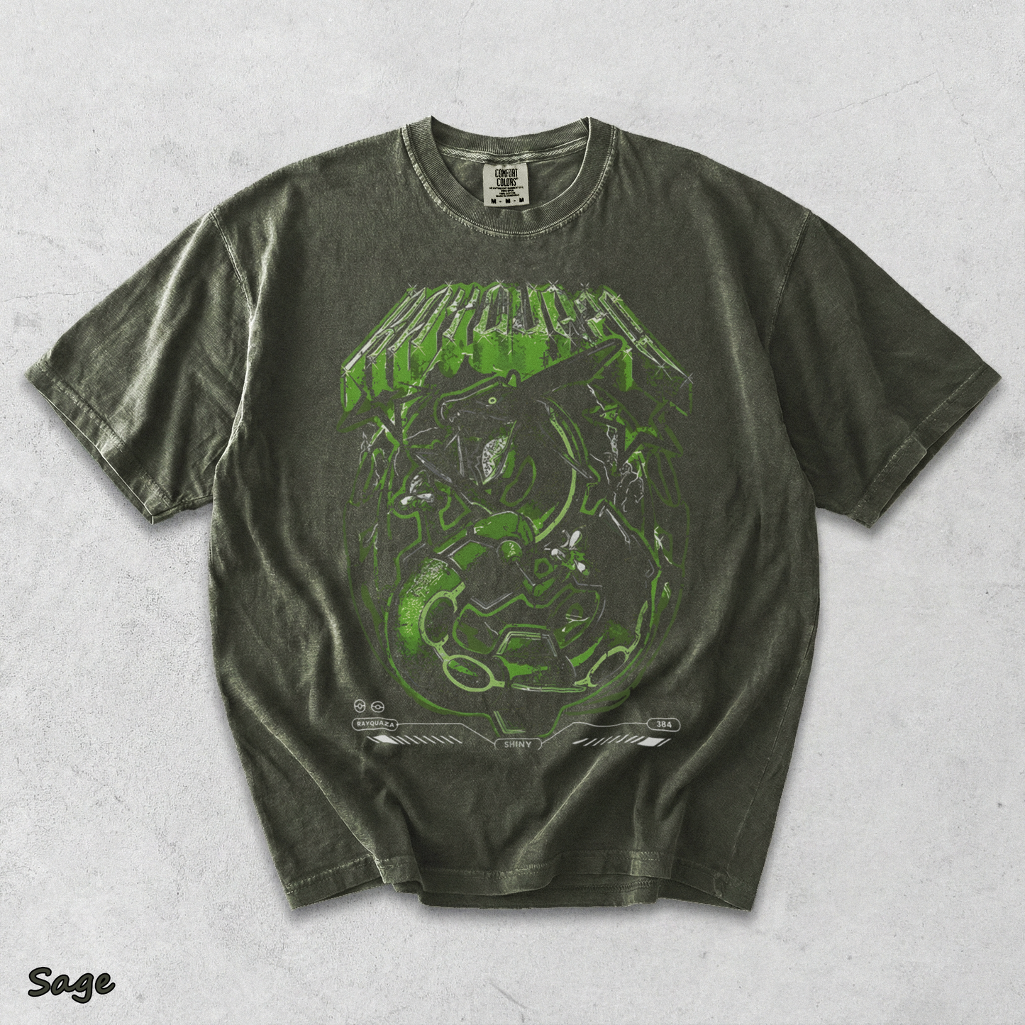 Rayquaza Shiny Pocket T-shirt back - Sage mockup