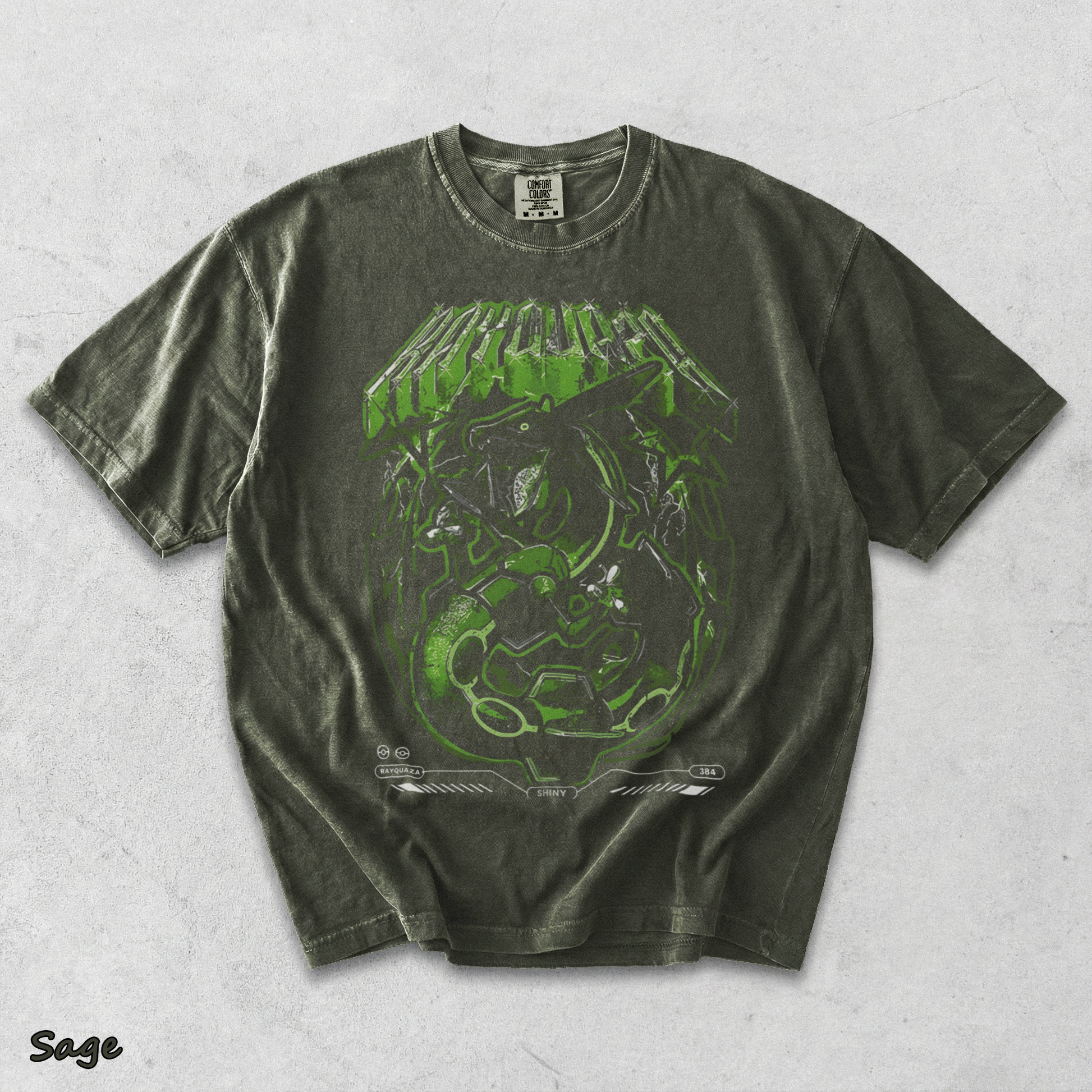 Rayquaza Shiny Pocket T-shirt back - Sage mockup
