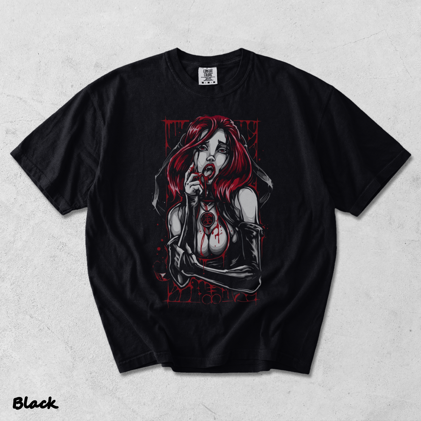 Red Hair Bleeding Witch - Black mockup