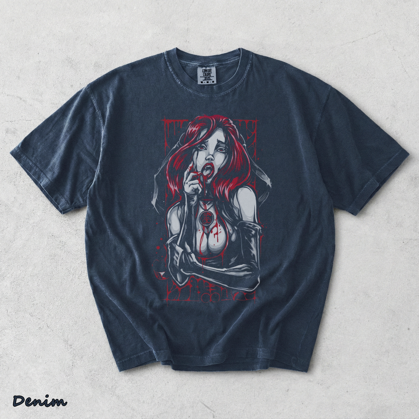 Red Hair Bleeding Witch - Denim mockup