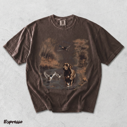 Retro Chocolate Lab Dog and Mallard Ducks Sweatshirt - Espresso mockup