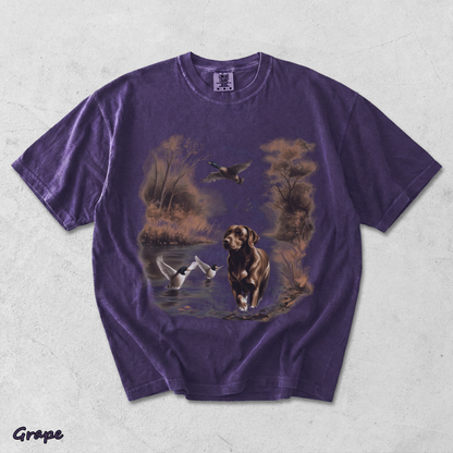 Retro Chocolate Lab Dog and Mallard Ducks Sweatshirt - Grape mockup