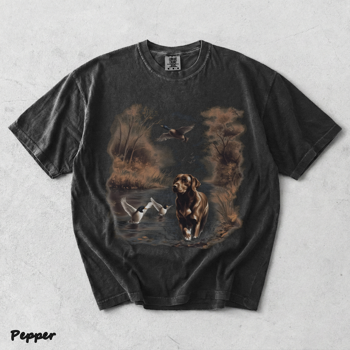 Retro Chocolate Lab Dog and Mallard Ducks Sweatshirt - Pepper mockup