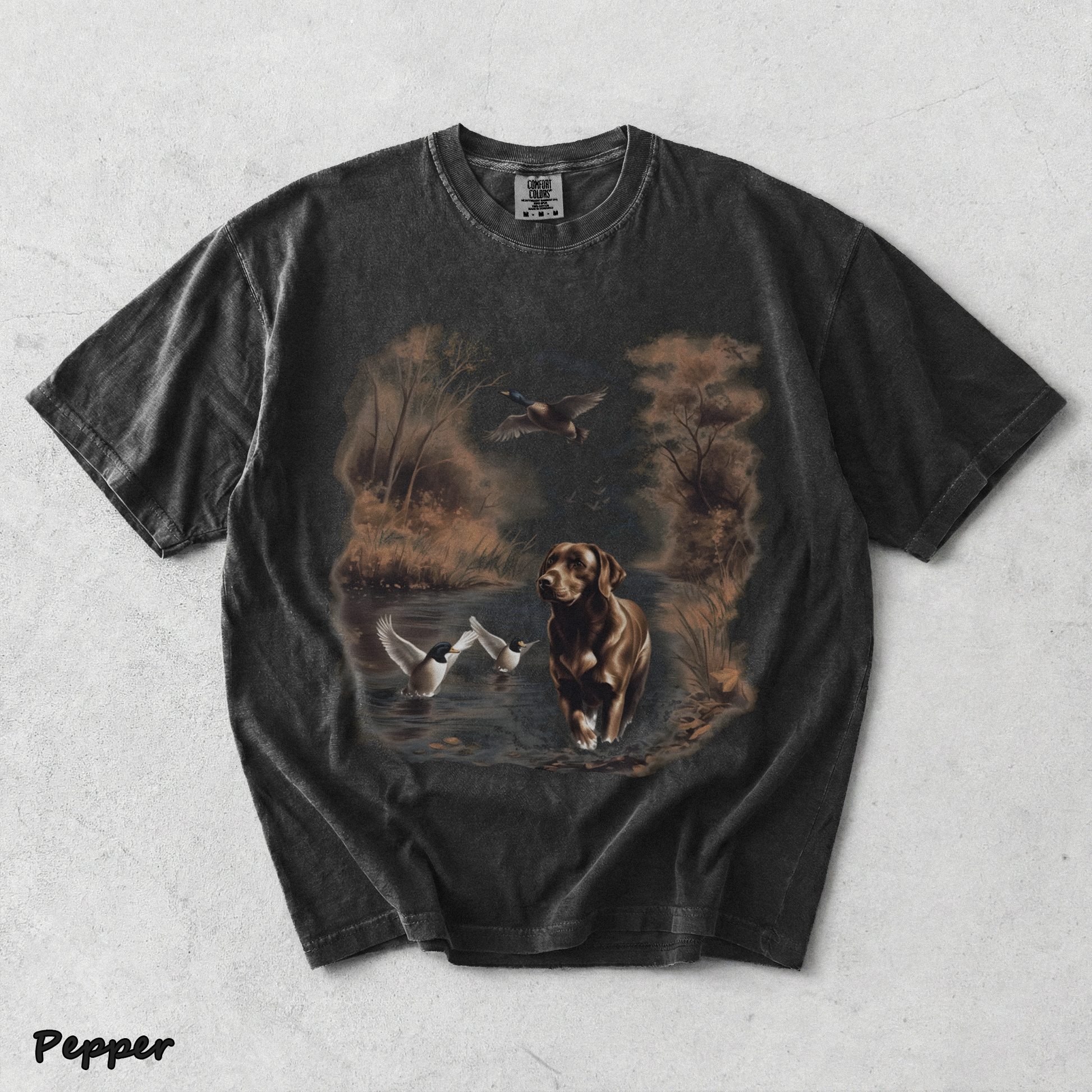 Retro Chocolate Lab Dog and Mallard Ducks Sweatshirt - Pepper mockup