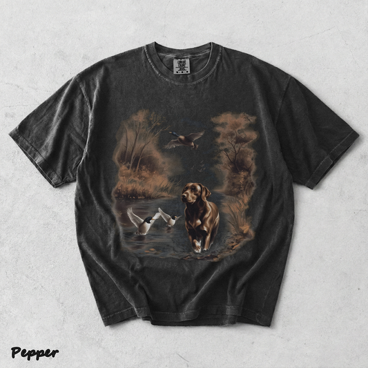 Retro Chocolate Lab Dog and Mallard Ducks Sweatshirt - Pepper mockup