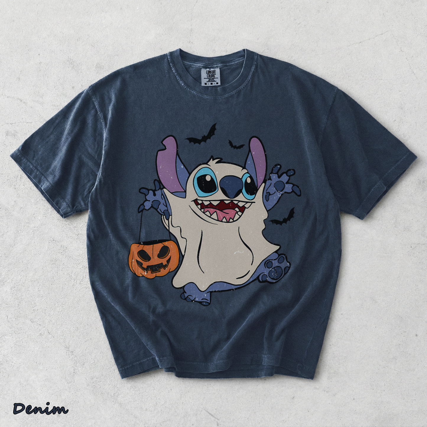 Retro Disney Stitch Halloween Shirt - Denim mockup