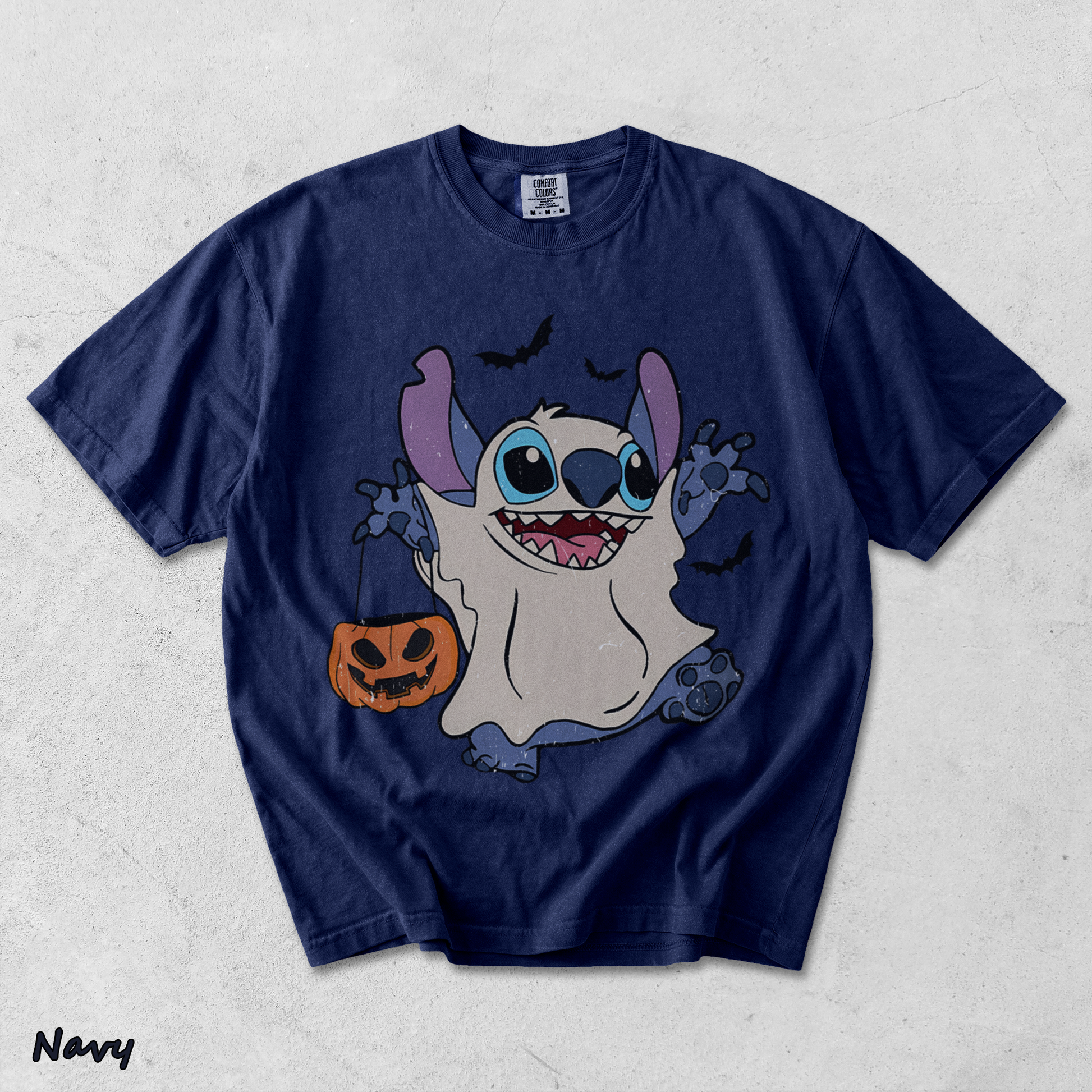 Retro Disney Stitch Halloween Shirt - True Navy mockup