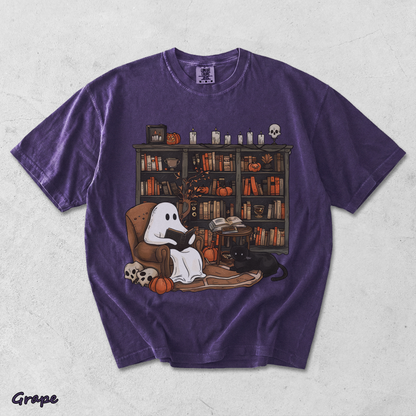 Retro Ghost Reading Books Sweatshirt - Grape mockup