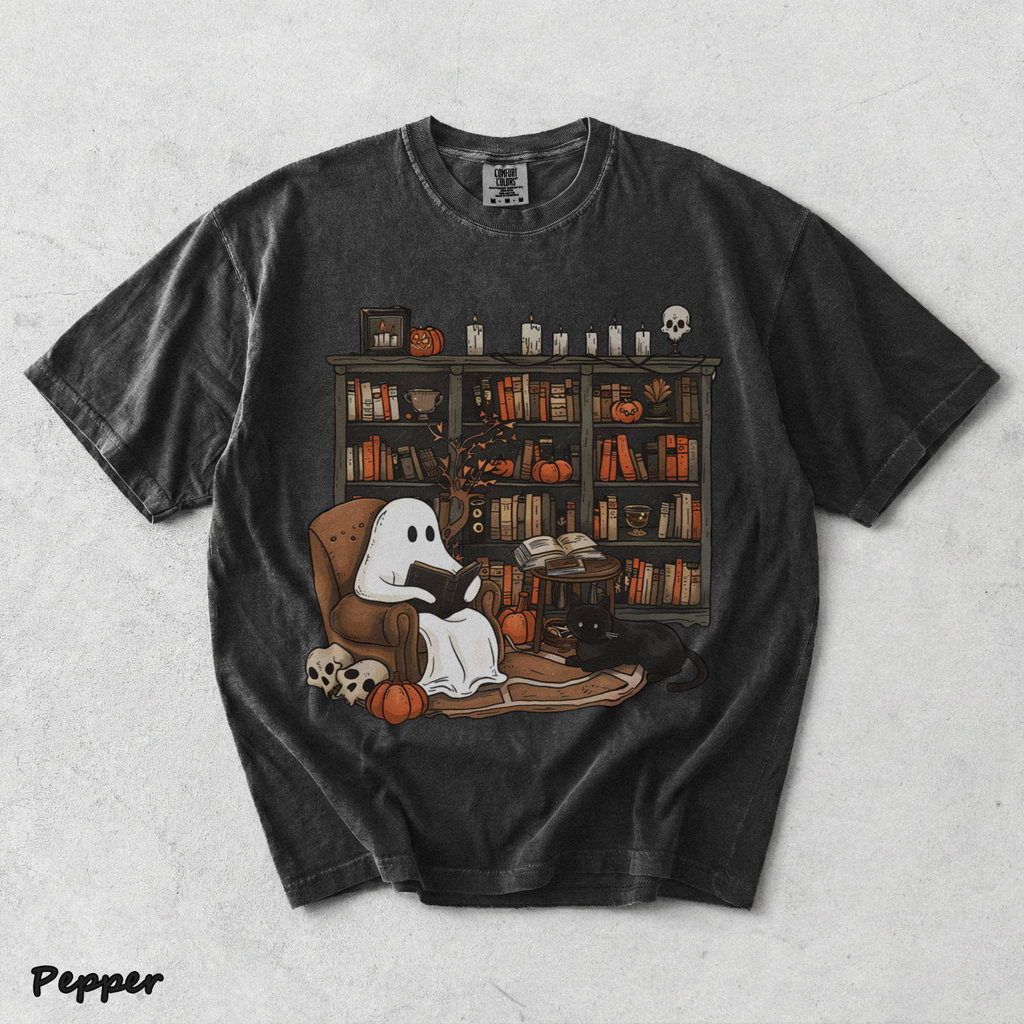 Retro Ghost Reading Books Sweatshirt - Pepper mockup