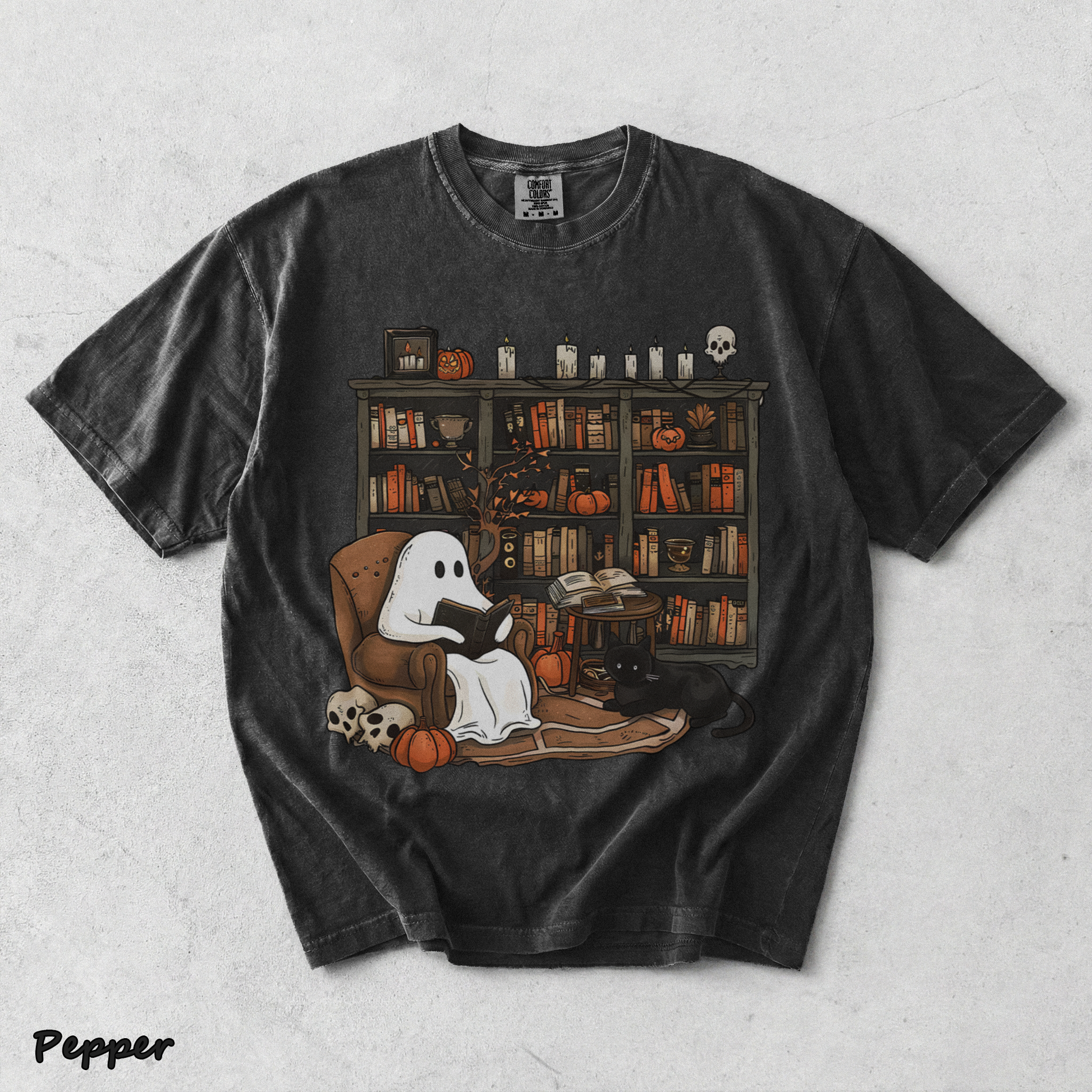 Retro Ghost Reading Books Sweatshirt - Pepper mockup