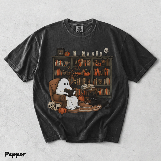 Retro Ghost Reading Books Sweatshirt - Pepper mockup