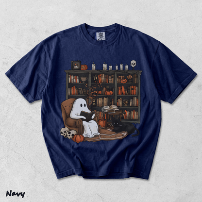Retro Ghost Reading Books Sweatshirt - True Navy mockup