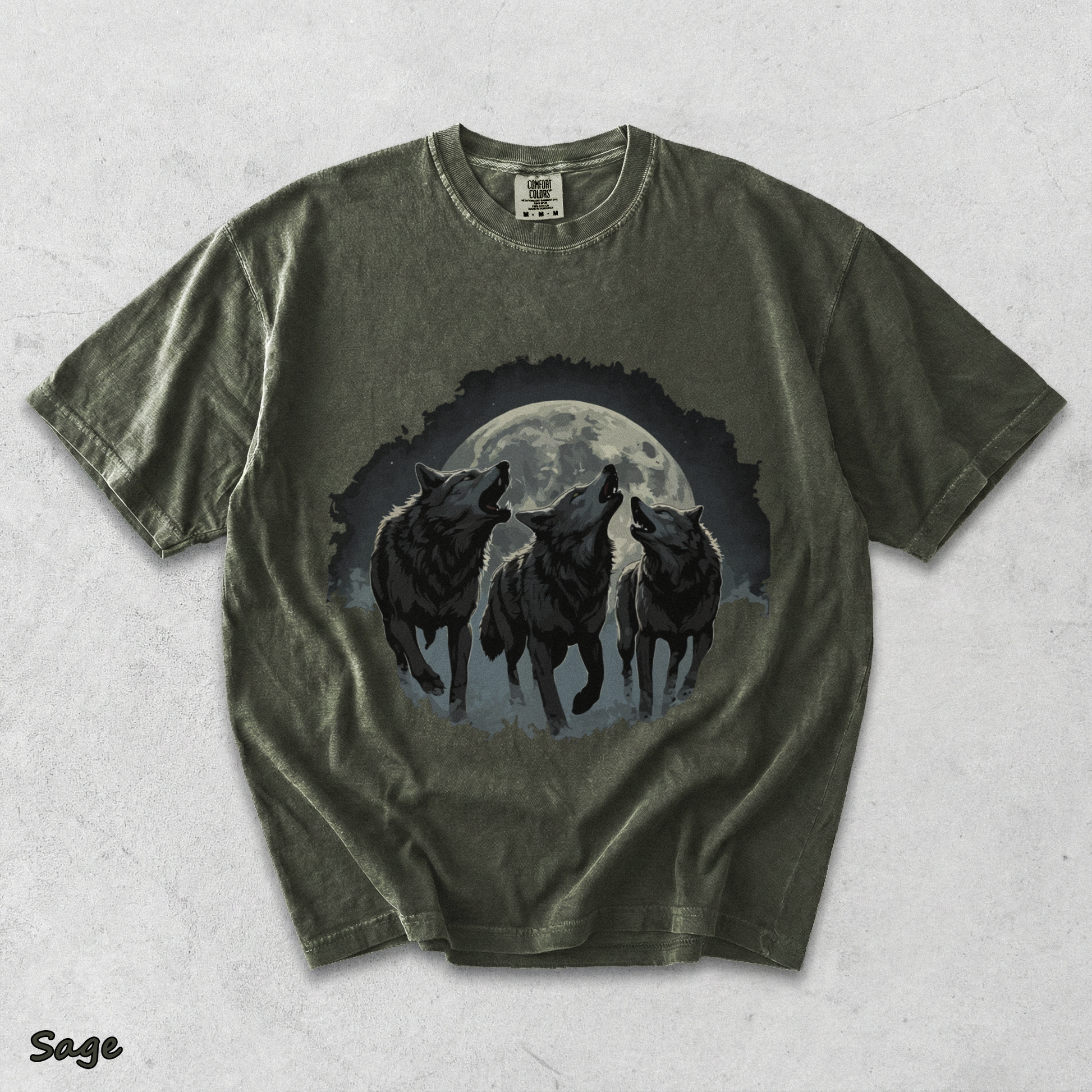 Retro Howling Wolf - Sage mockup