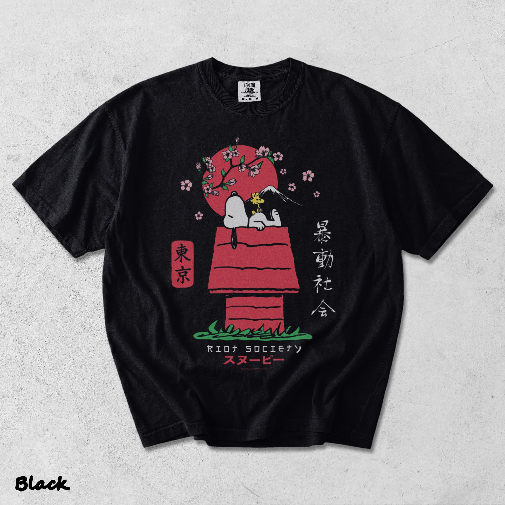 Riot Society Men's Snoopy Kanji - Black mockup
