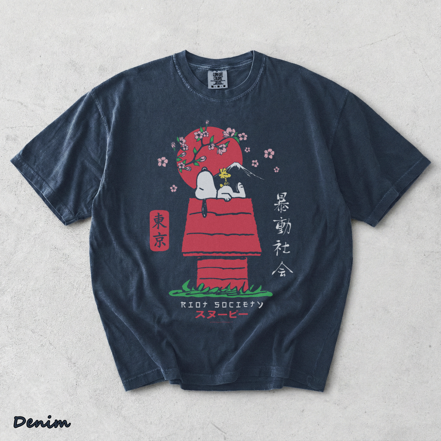 Riot Society Men's Snoopy Kanji - Denim mockup