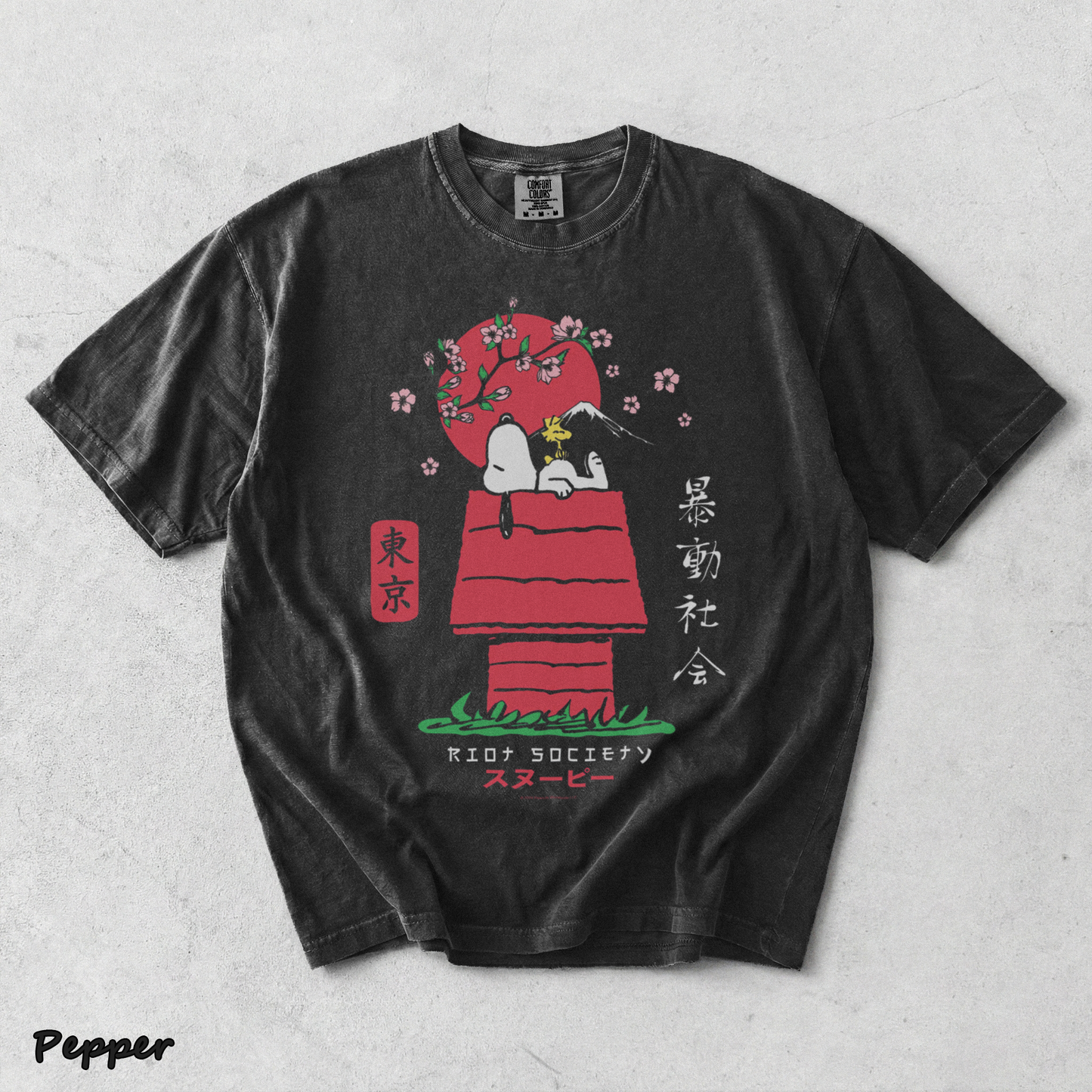 Riot Society Men's Snoopy Kanji - Pepper mockup