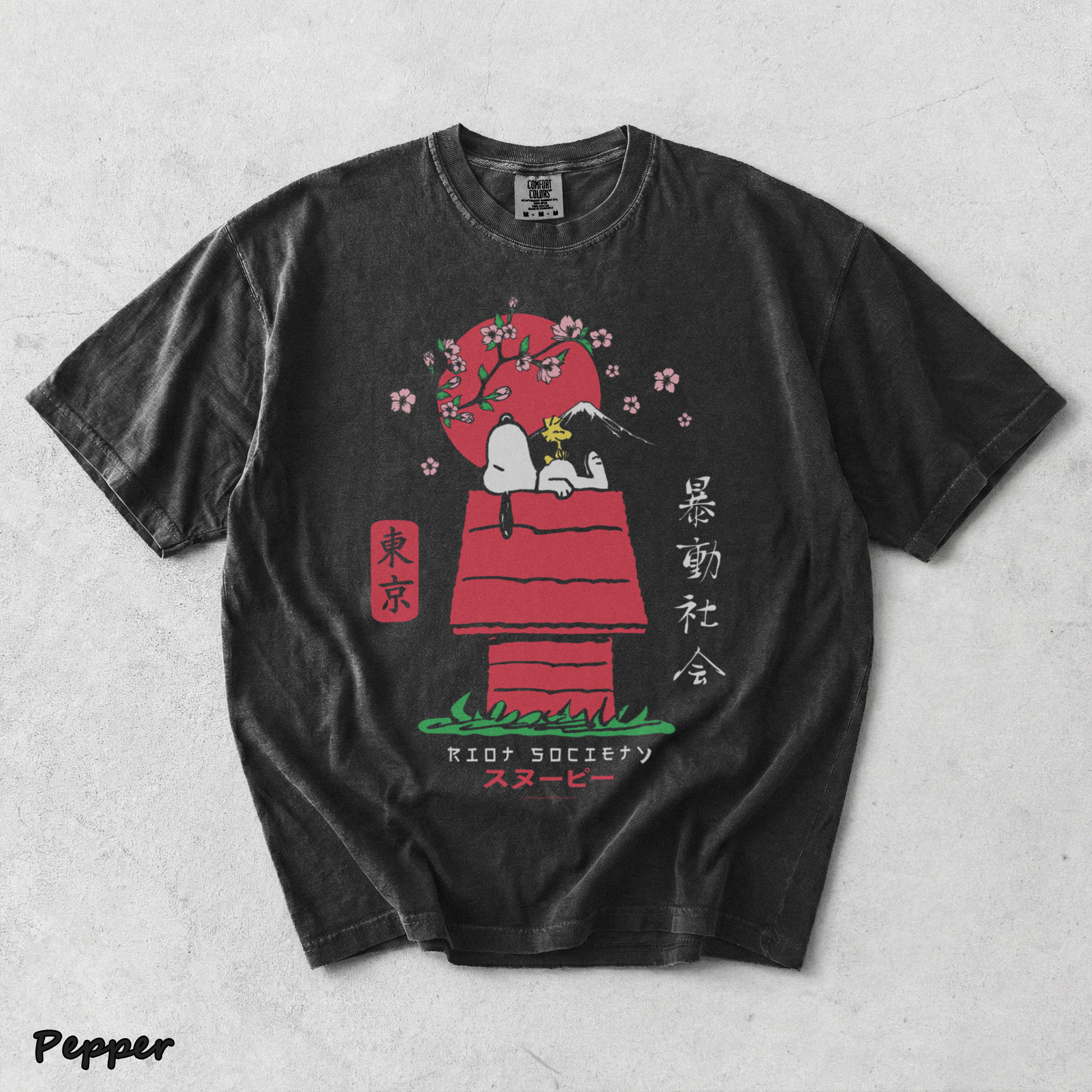 Riot Society Men's Snoopy Kanji - Pepper mockup