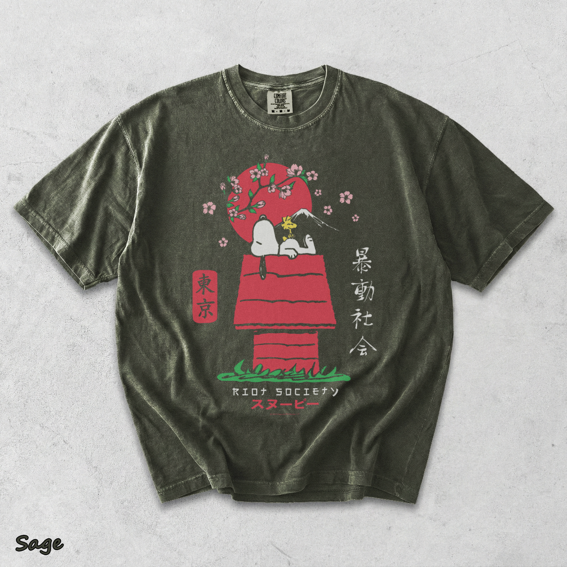 Riot Society Men's Snoopy Kanji - Sage mockup