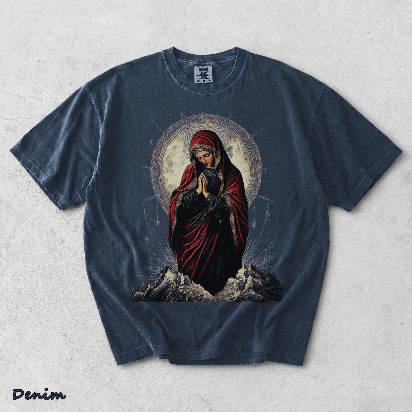 Sacred Heart Virgin Mary - Denim mockup