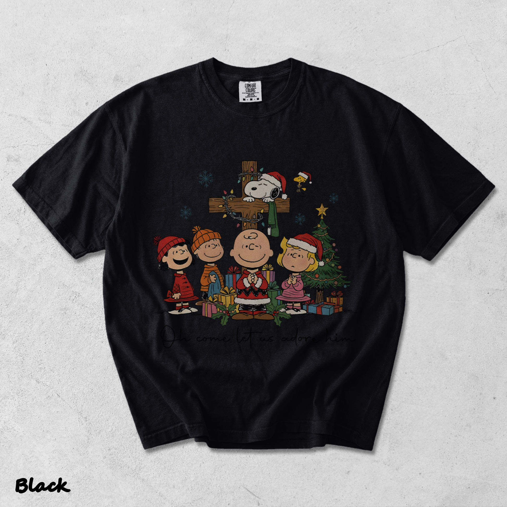 Snoopy Oh Come Let Us Adore Him - Black mockup