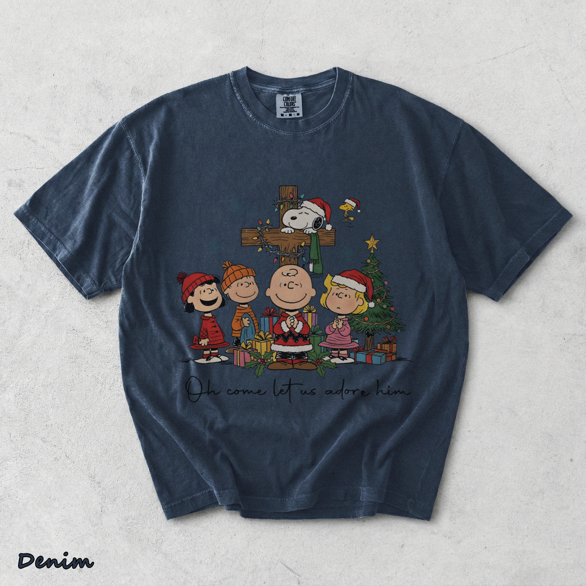 Snoopy Oh Come Let Us Adore Him - Denim mockup