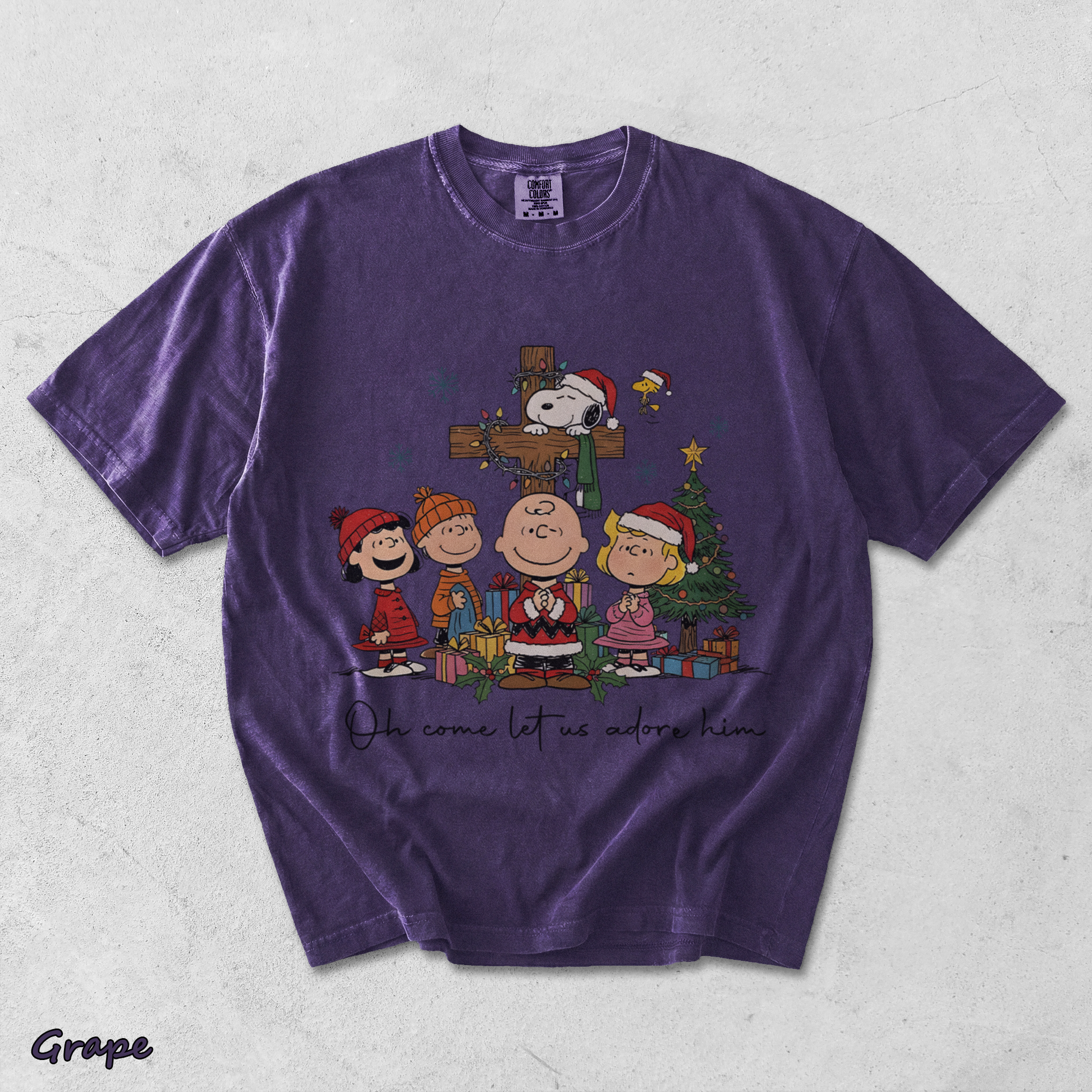 Snoopy Oh Come Let Us Adore Him - Grape mockup
