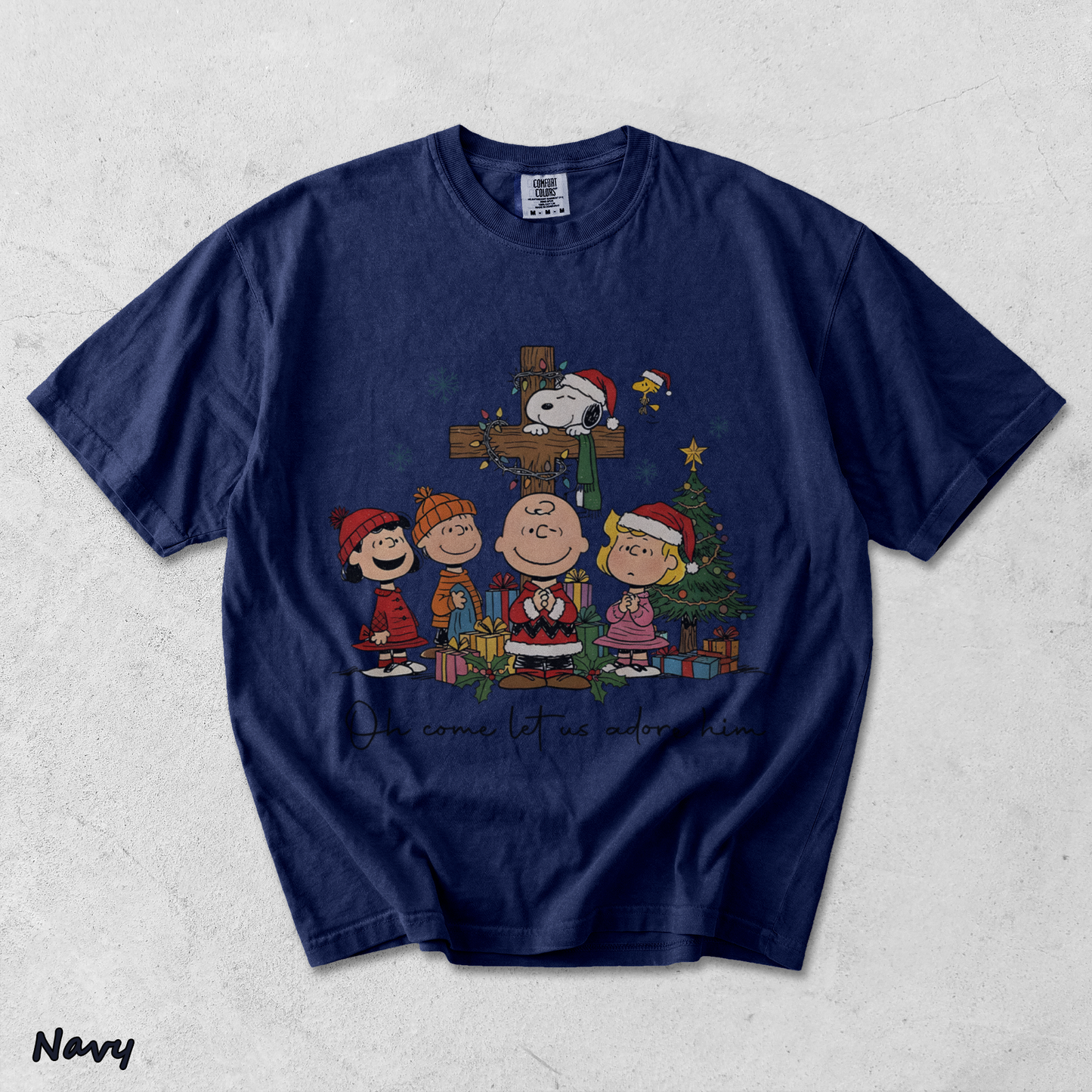 Snoopy Oh Come Let Us Adore Him - True Navy mockup