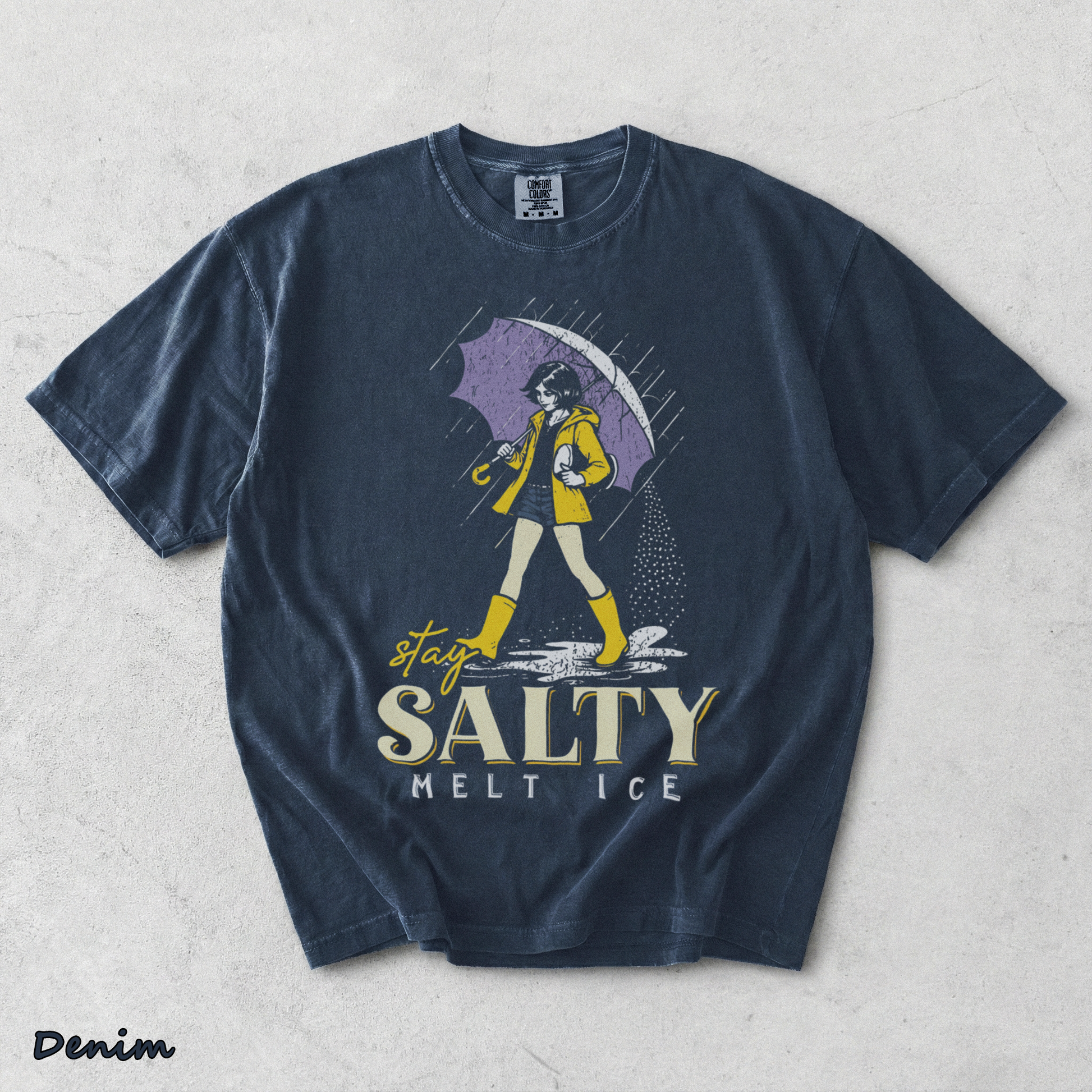 Stay Salty Melt Ice Morton Salt Girl Parody Retro Aesthetic Graphic - Denim mockup